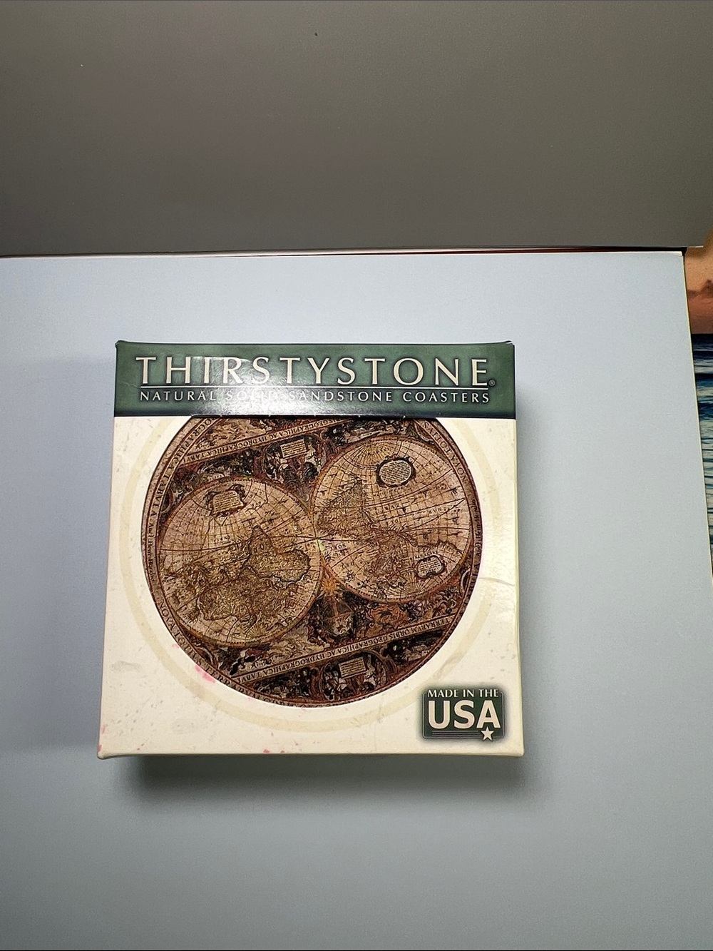 Thirstystone Vintage World Map Sandstone Coaster Set in Brown and Cream